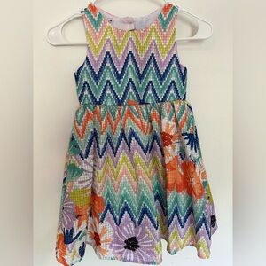 Colorful Floral Zig Zag Summer Dress Girls’ Size 6/7